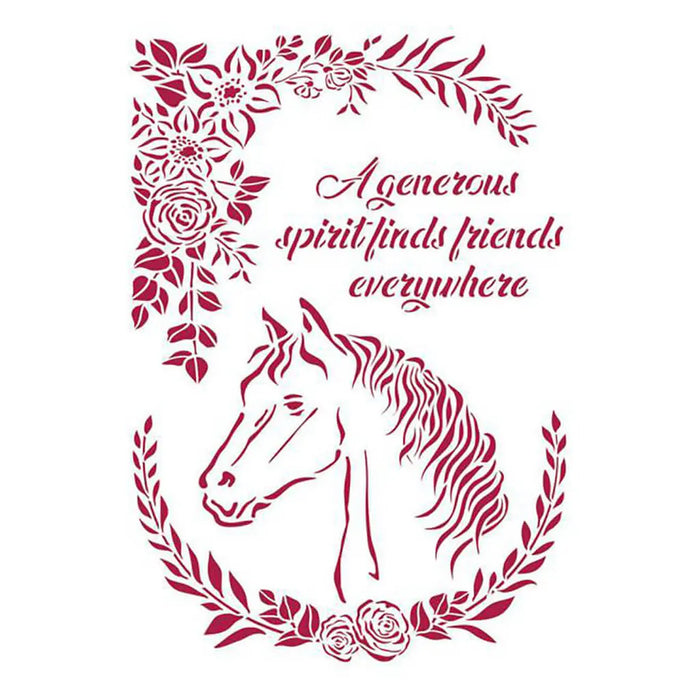 Romantic Horses, Horse with Flowers Stencil, 8.27in x 11.69in