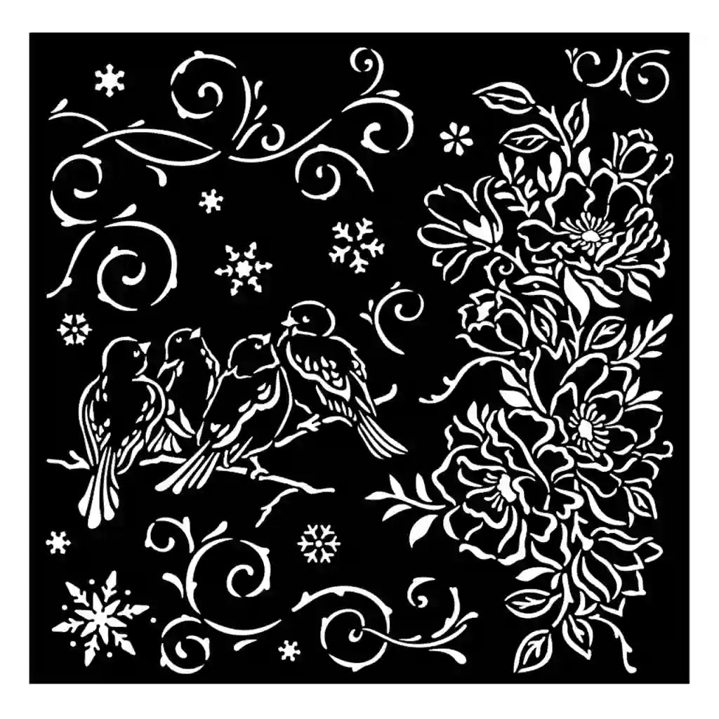 Blue Land Birds Stencil, 18cm x 18cm