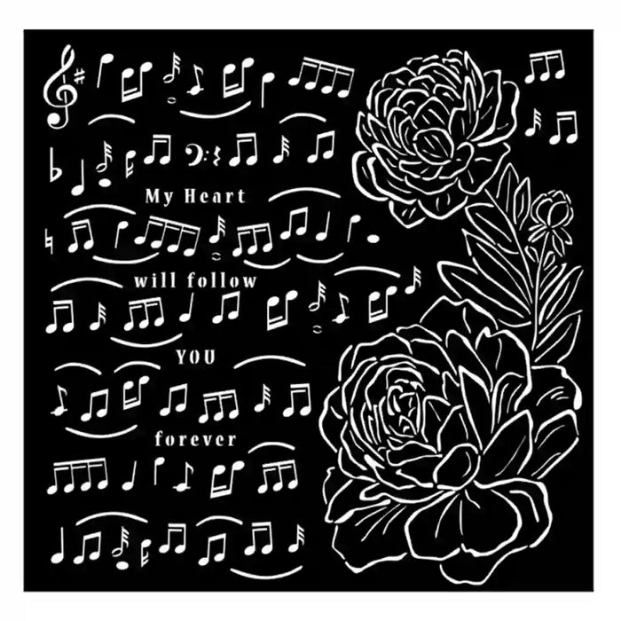Precious Music and Peony Stencil, 7in x 7in