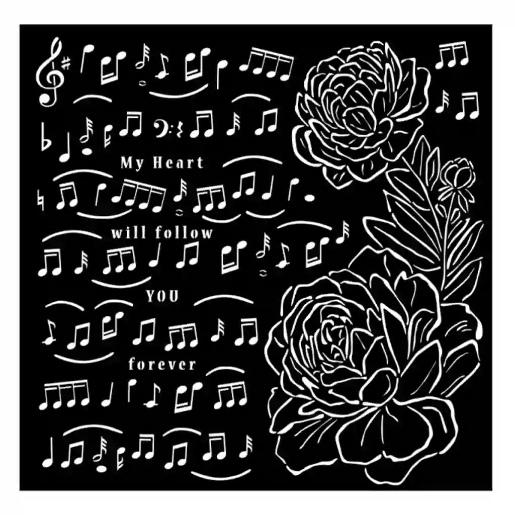 Precious Music and Peony Stencil, 7in x 7in