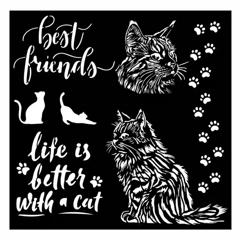 Orchids and Cats Friends Stencil, 7in x 7in