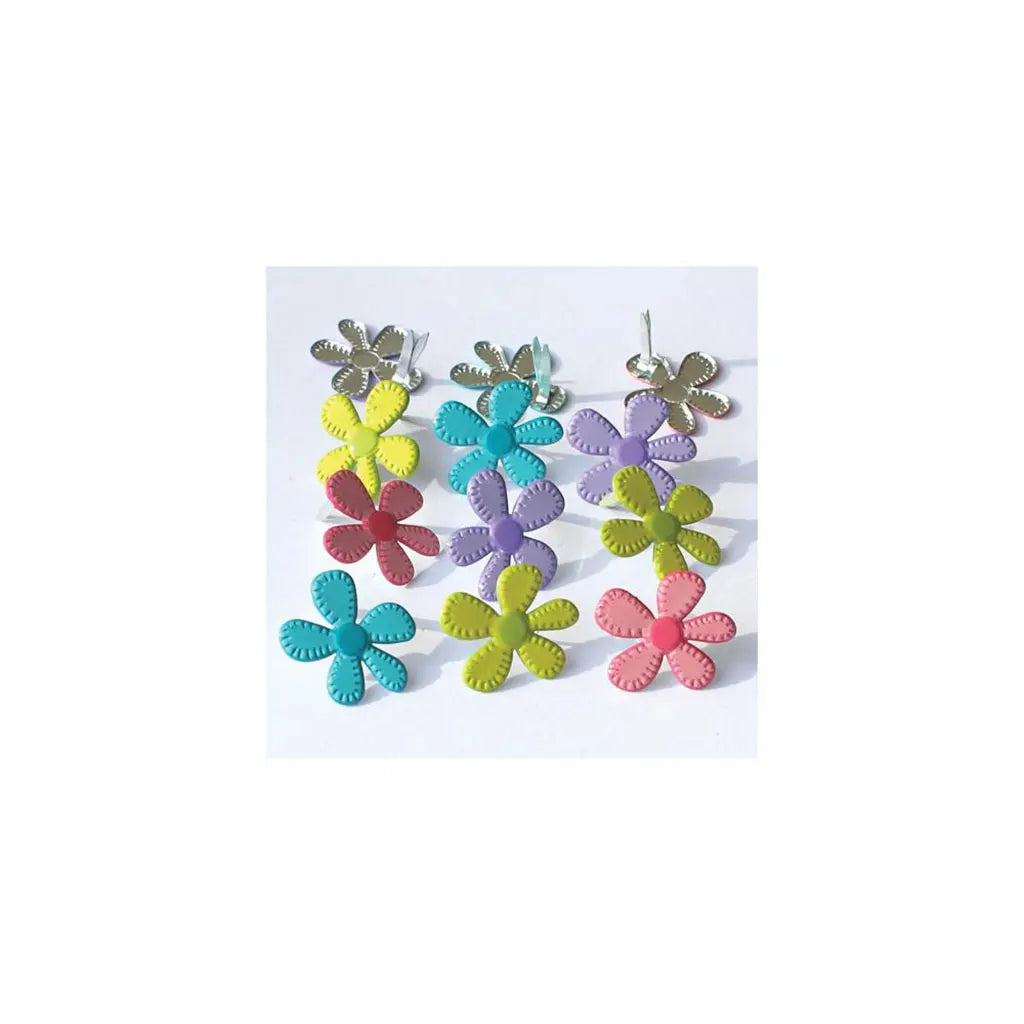 Eyelet Outlet Shape Brads 12/Pkg Stitched Flowers - Bright