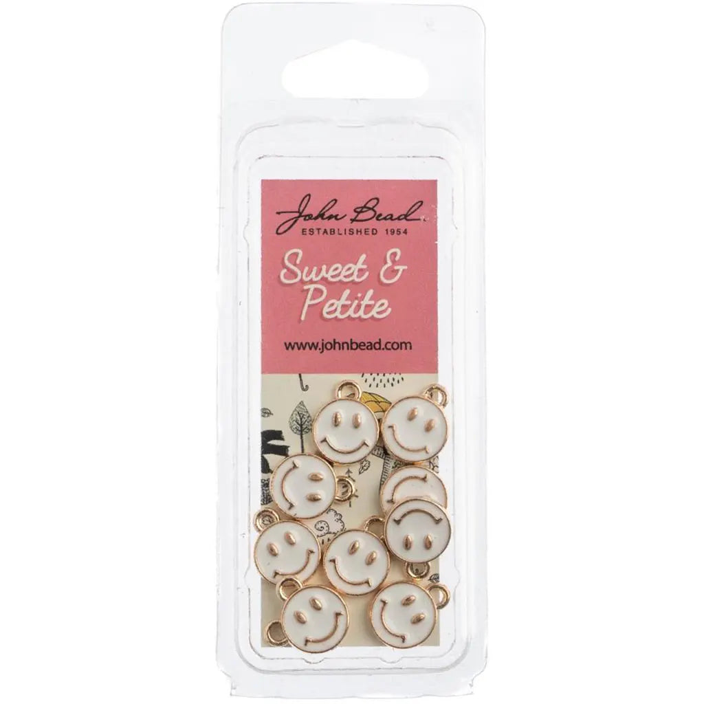 John Bead Sweet &amp; Petite Charms Happy Face White, 10x13mm 10/Pkg