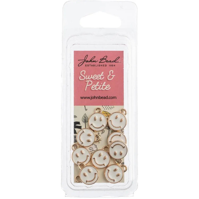 John Bead Sweet & Petite Charms Happy Face White, 10x13mm 10/Pkg