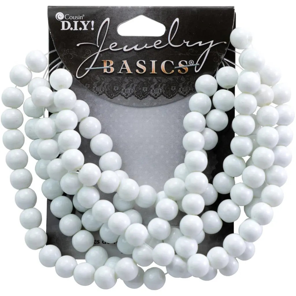 CousinDIY Jewelry Basics Glass Beads 8mm 130/Pkg White Opaque Round