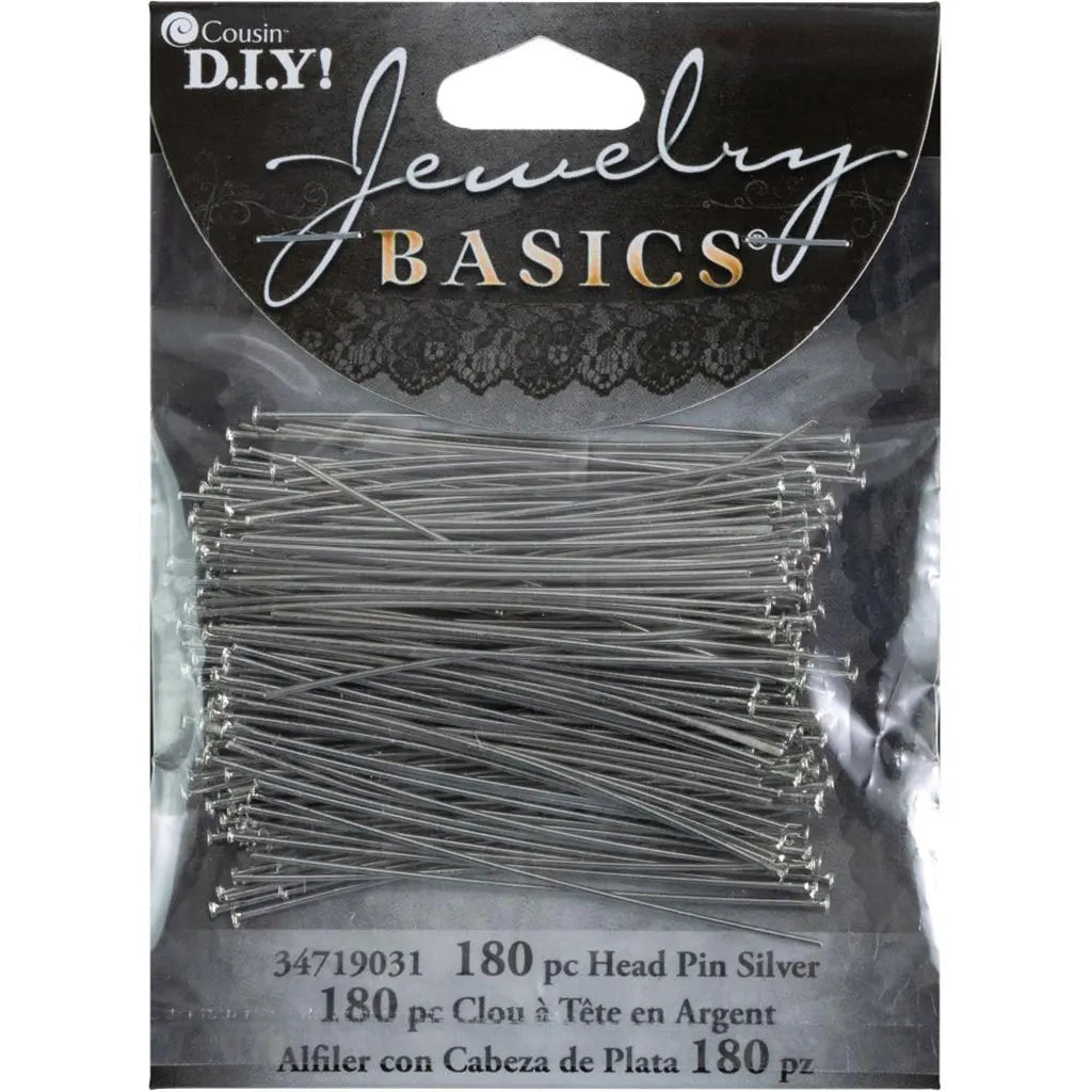 CousinDIY Jewelry Basics Metal Findings 180/Pkg Silver Head Pins