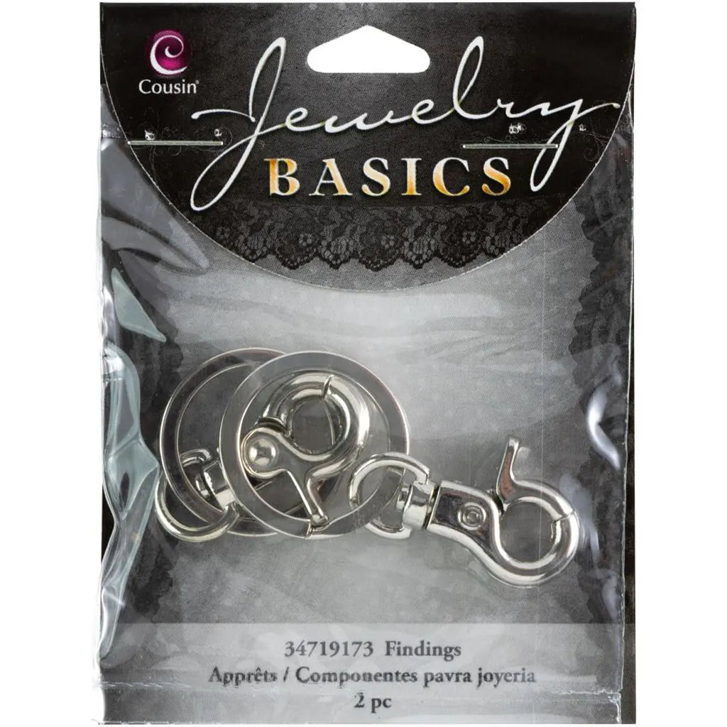 CousinDIY Jewelry Basics Large Keyring W/Lobster 2/Pkg Silver