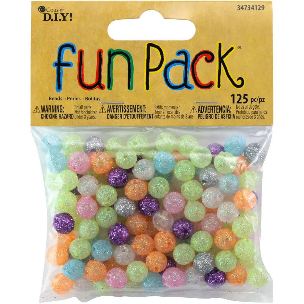 CousinDIY Fun Pack Acrylic Round Beads 125/Pkg Assorted Glitter