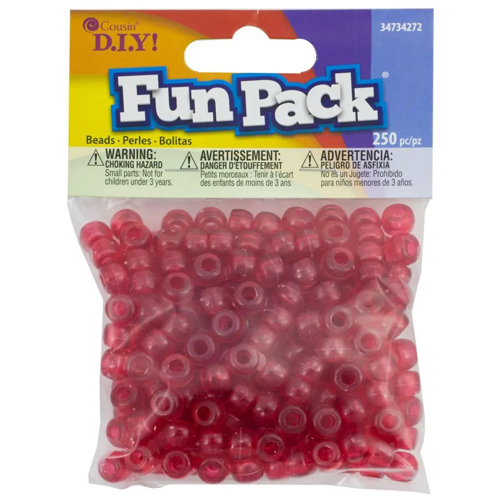 CousinDIY Fun Pack Acrylic Pony Beads 250/Pkg Clear Red