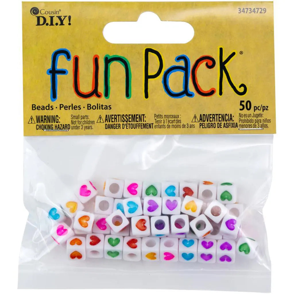 CousinDIY Fun Pack Beads 50/Pkg Heart Cube