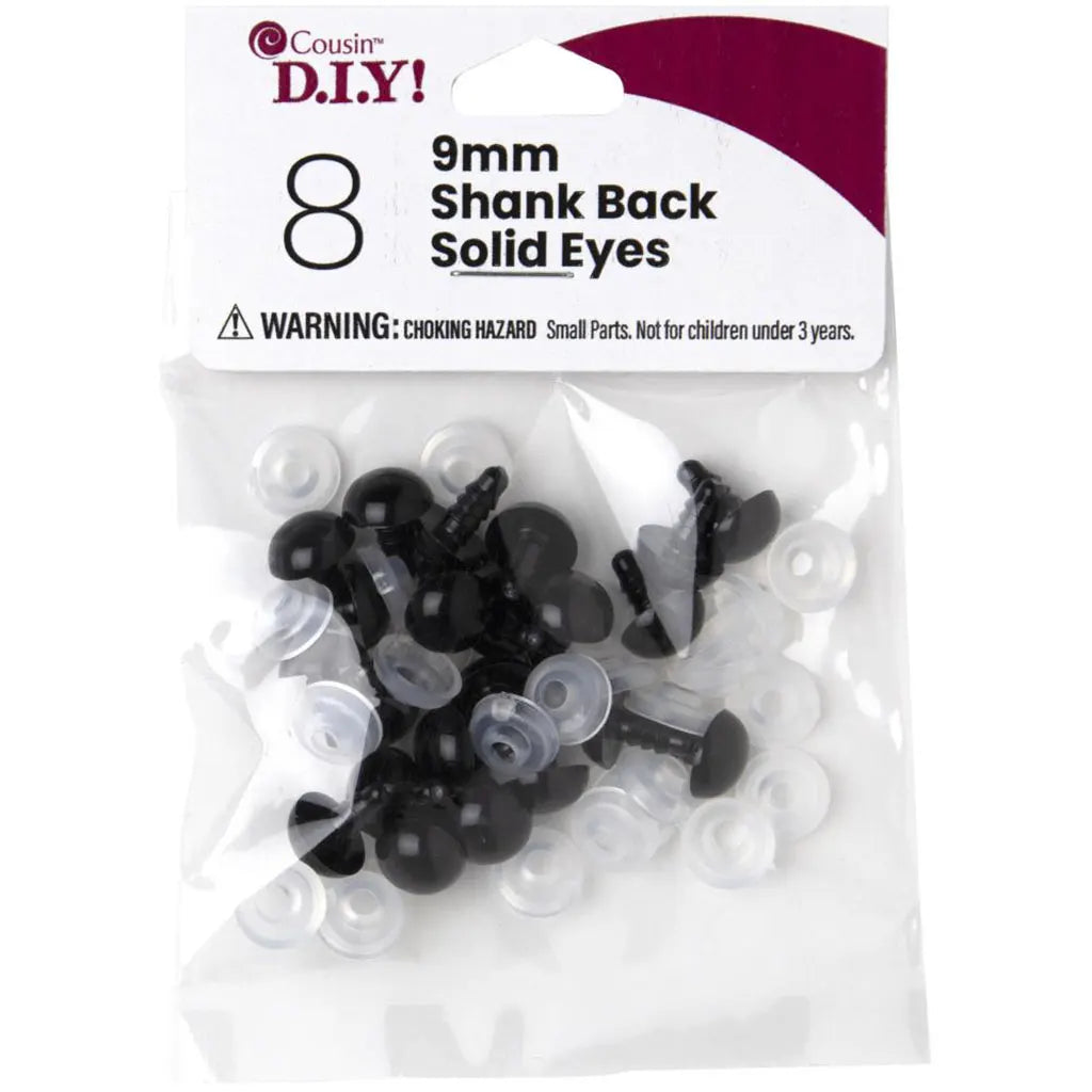 CousinDIY Shank Back Solid Eyes 9mm 8/Pkg Black