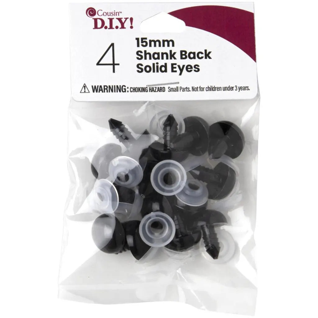 CousinDIY Shank Back Solid Eyes 15mm 4/Pkg Black