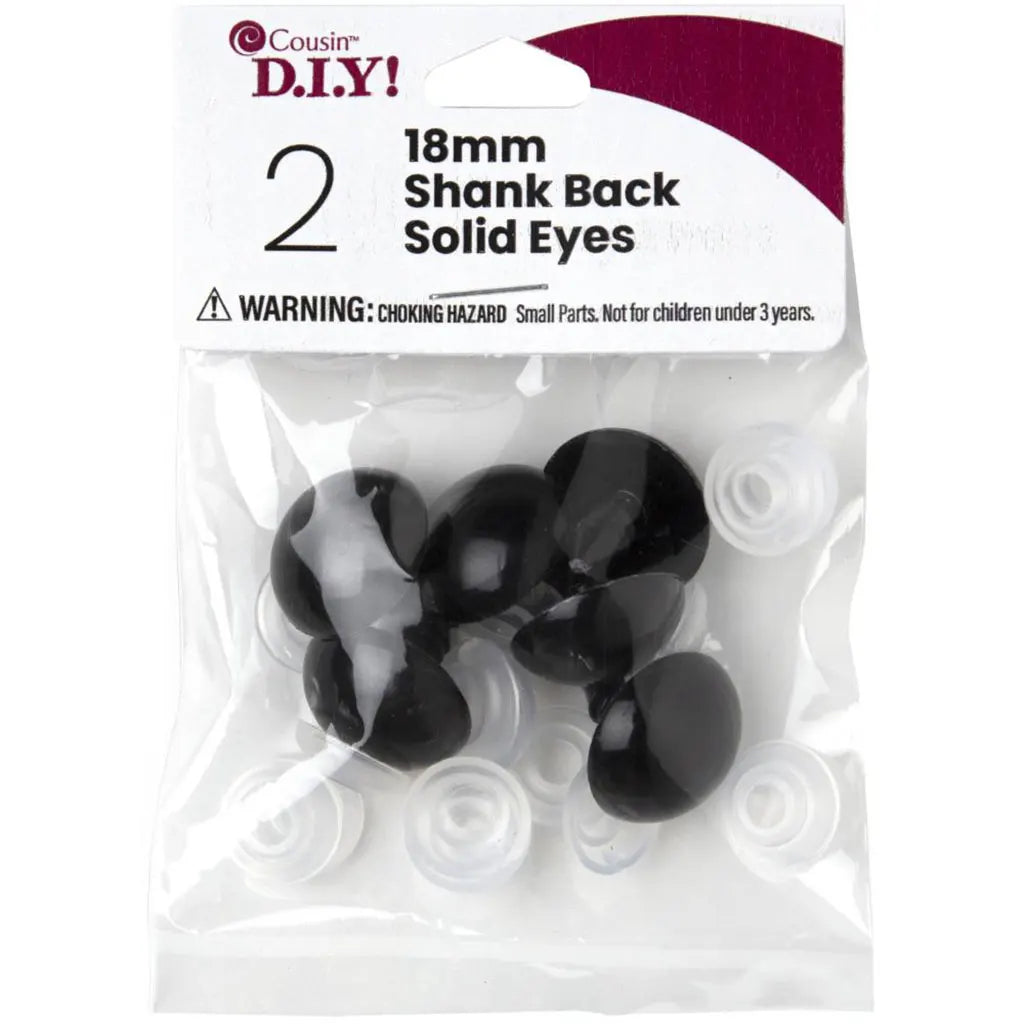CousinDIY Shank Back Solid Eyes 18mm 2/Pkg Black