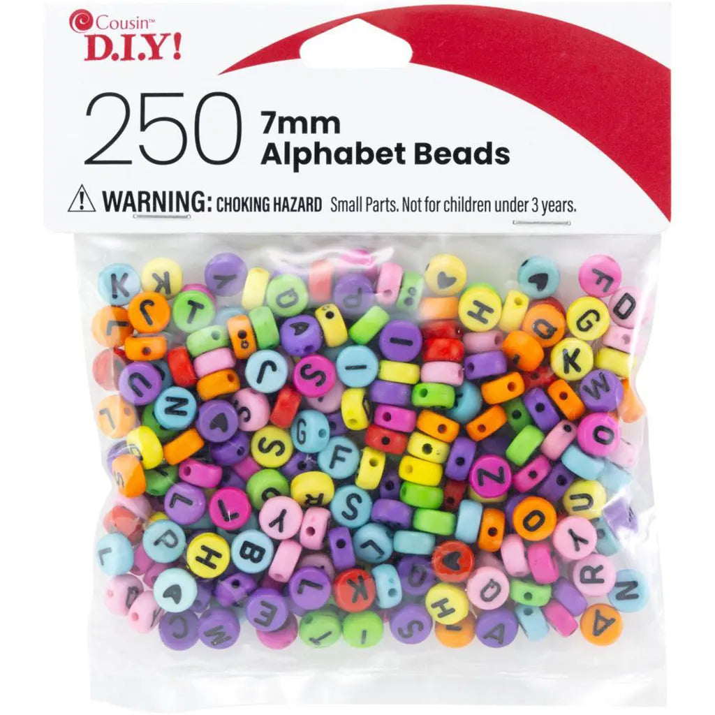 CousinDIY Alphabet Beads 7mm 250/Pkg Assorted Round With Black Letters
