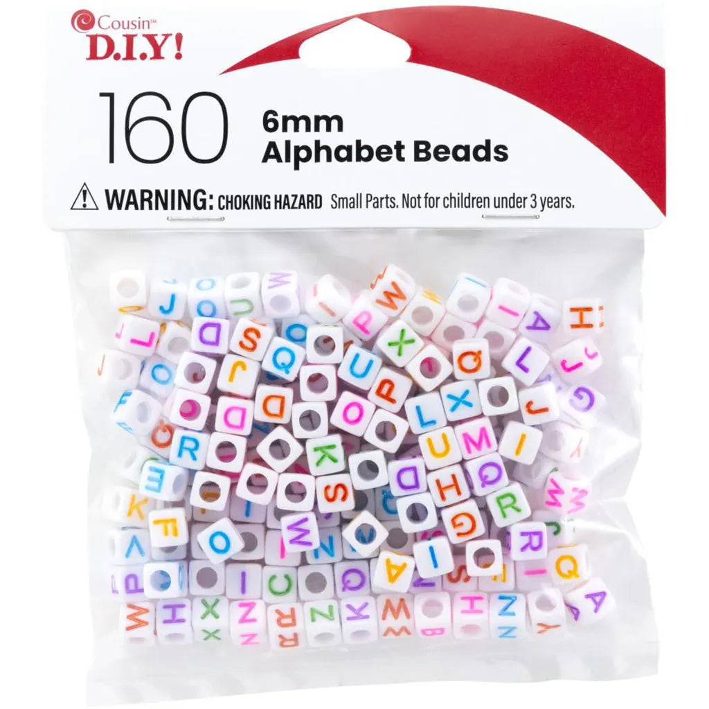 CousinDIY Alphabet Beads 6mm 160/Pkg White With Multicolor Letters