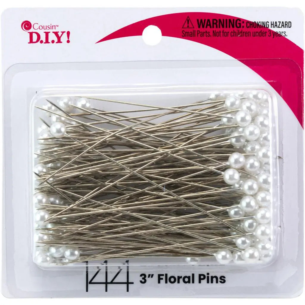 CousinDIY Floral Pins 3" 144/Pkg Pearl White