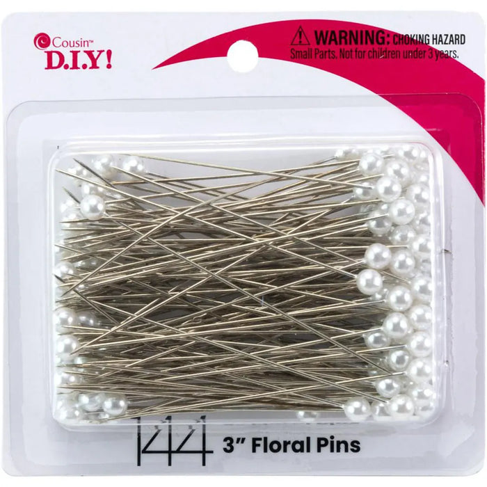 CousinDIY Floral Pins 3" 144/Pkg Pearl White