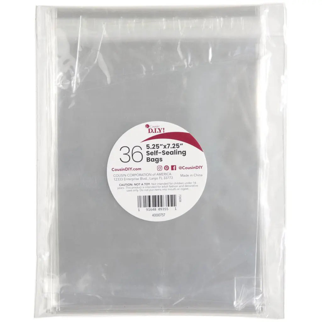 CousinDIY Self-Sealing Bags 36/Pkg Clear, 5.25"X7.25"