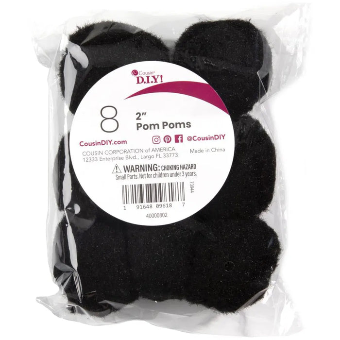 CousinDIY Pom-Poms 2" 8/Pkg Black