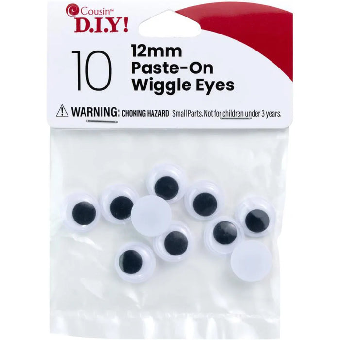 CousinDIY Paste-On Wiggle Eyes 12mm 10/Pkg Black