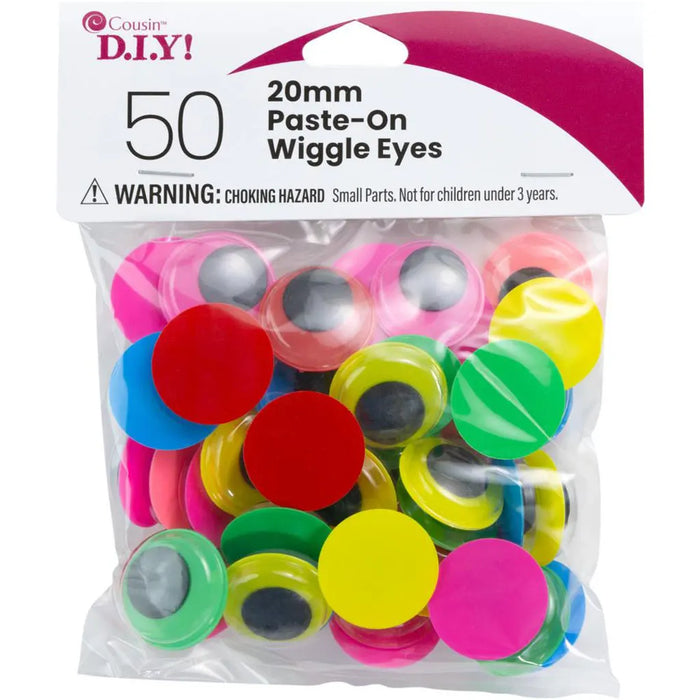 CousinDIY Paste-On Wiggle Eyes 20mm 50/Pkg Black