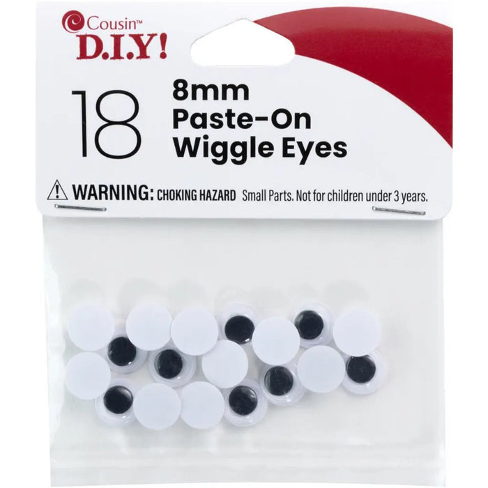 CousinDIY Paste-On Wiggle Eyes 8mm 18/Pkg Black