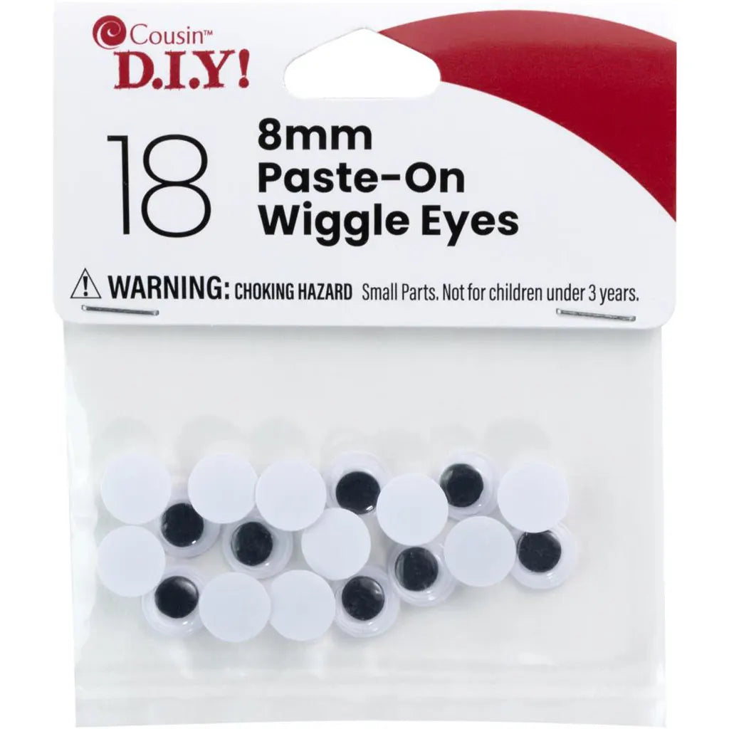 CousinDIY Paste-On Wiggle Eyes 8mm 18/Pkg Black