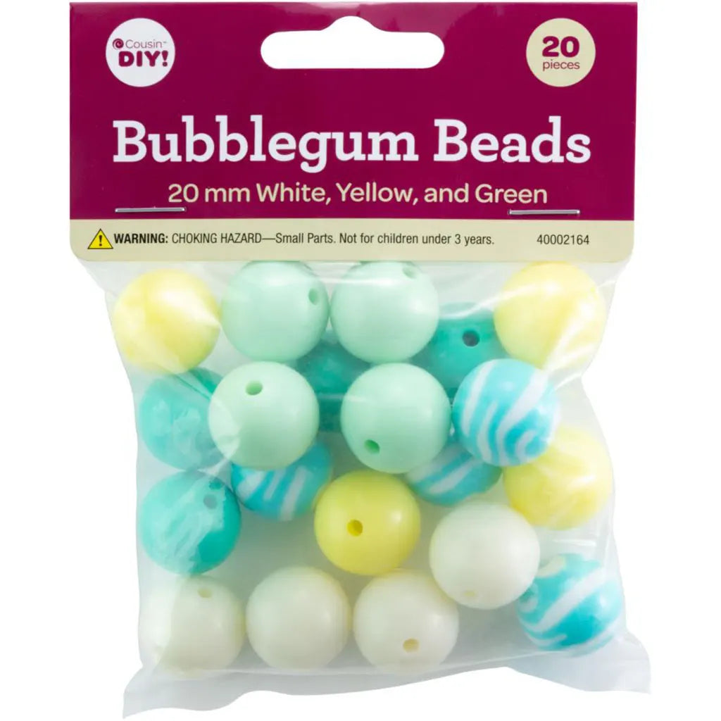 CousinDIY Bubblegum Bead 20mm 20/PkgYellow Green Mix
