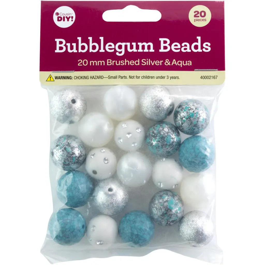 CousinDIY BUbblegum Bead 20mm 20/PkgBrushed Silver