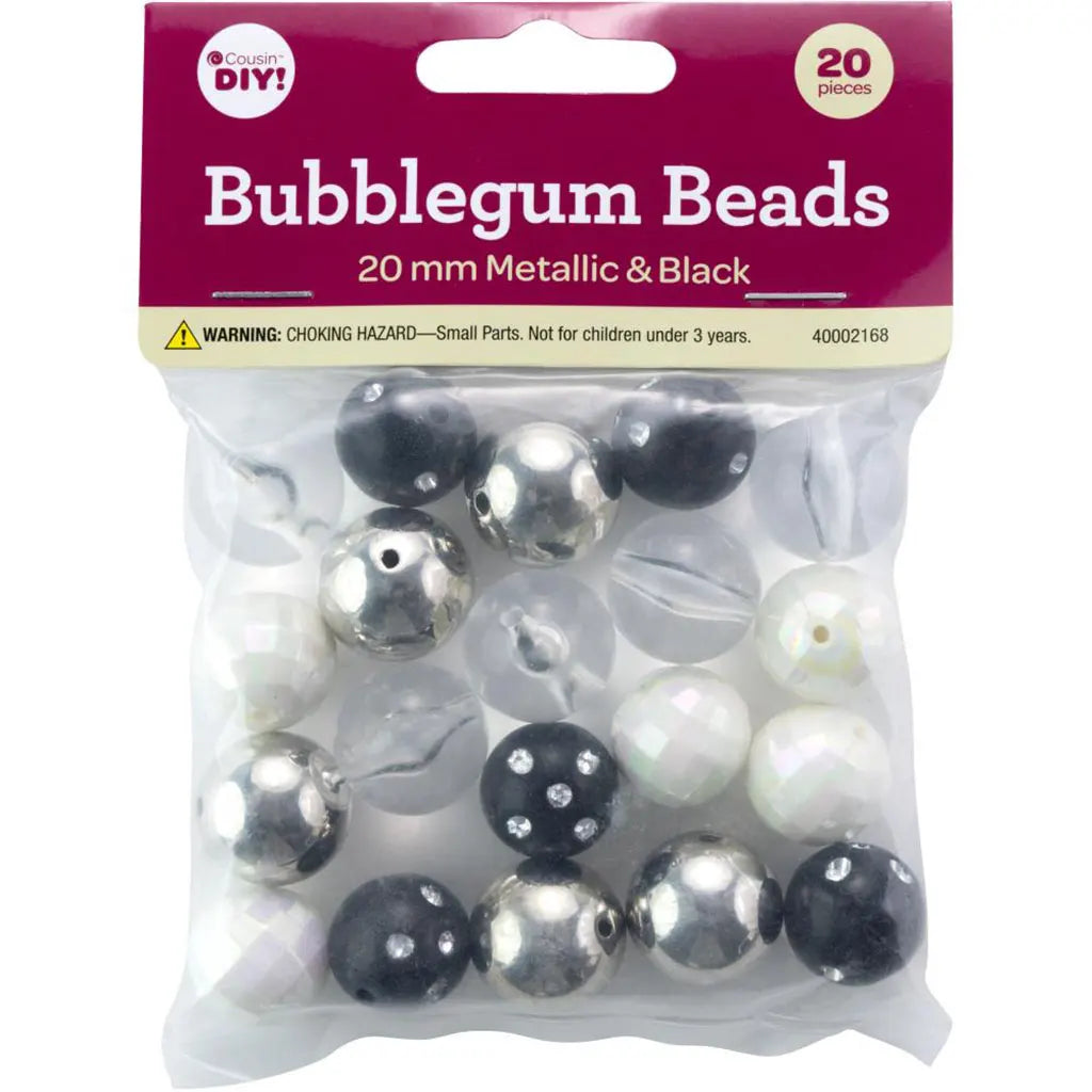 CousinDIY Bubblegum Bead 20mm 20/PkgMetallic Black