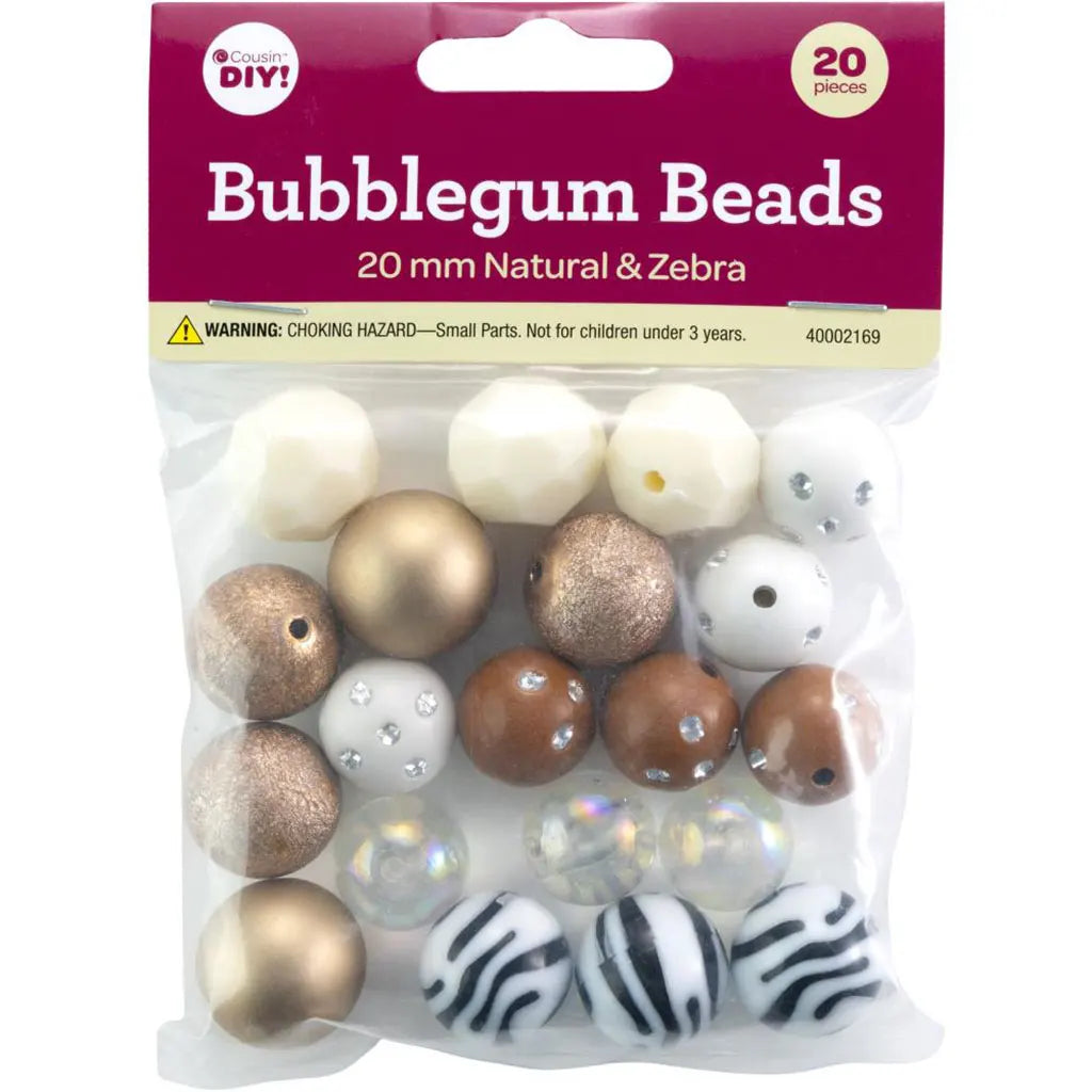 CousinDIY Bubblegum Bead 20mm 20/PkgNatural Zebra