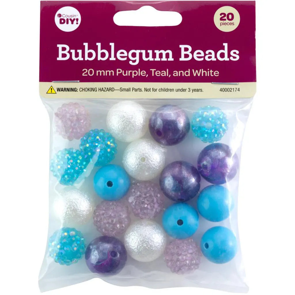 CousinDIY Bubblegum Bead 20mm 20/PkgPurple, Teal, White Mix