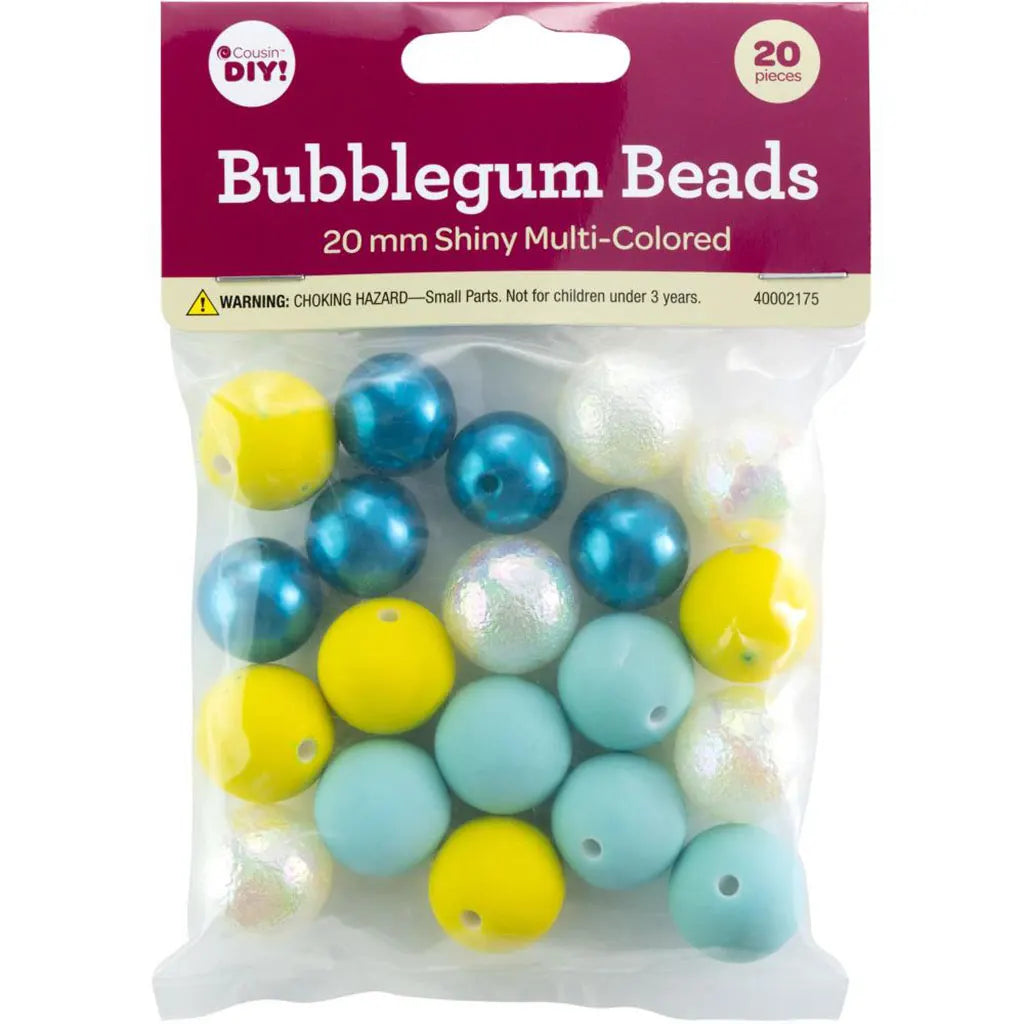 CousinDIY Bubblegum Bead 20mm 20/PkgYellow, Blue, White Mix