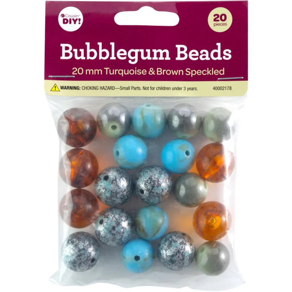 CousinDIY Bubblegum Bead 20mm 20/PkgTurquoise Brown Speckled