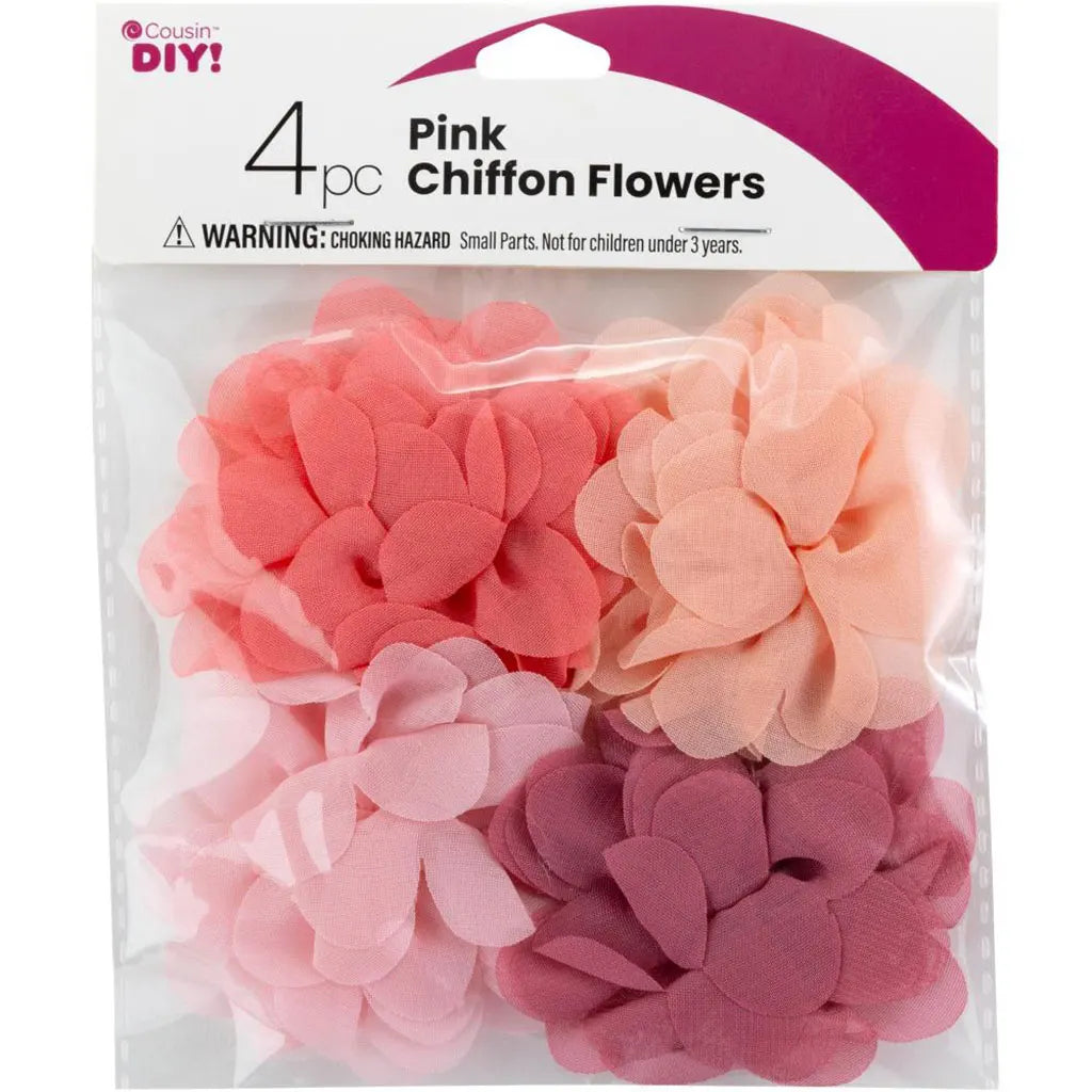 CousinDIY Chiffon Flowers Set 4/Pkg Pink