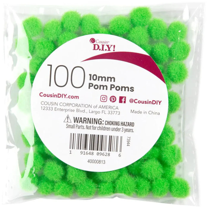 CousinDIY Pom-Poms 10mm 100/Pkg Kelly Green