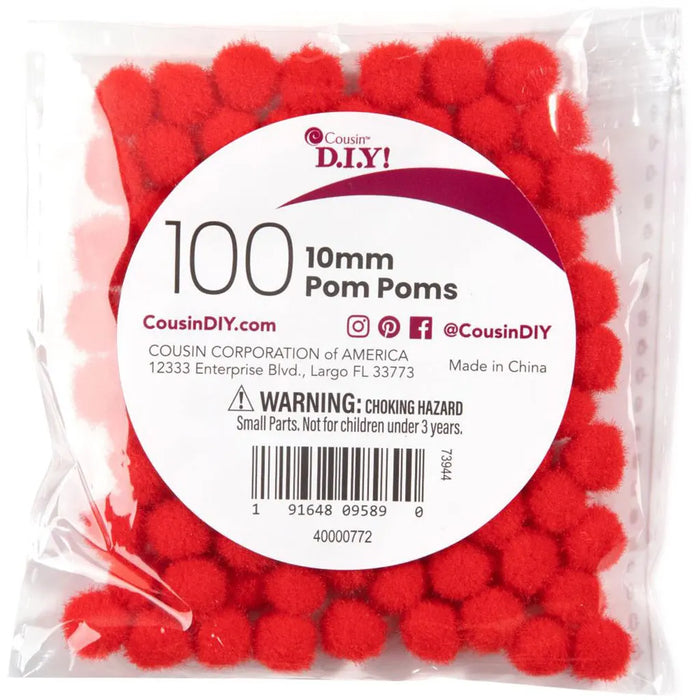 CousinDIY Pom-Poms 10mm 100/Pkg Red