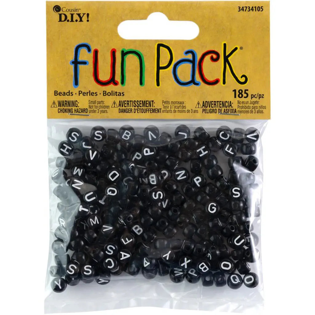 CousinDIY Fun Pack Acrylic Alphabet Beads Round Black 185/Pkg