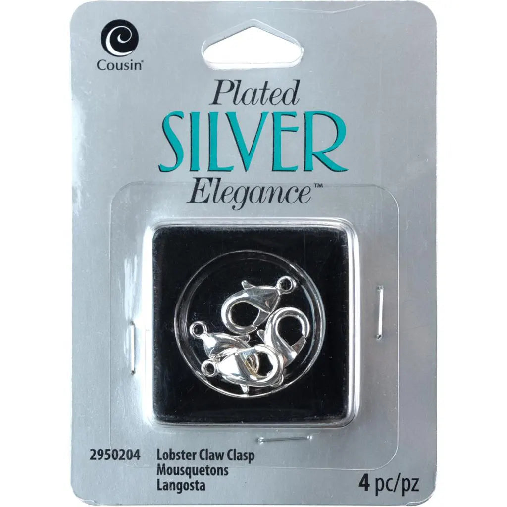 CousinDIY Plated Silver Elegance Metal FindingsLobster Claws 15mm 4/Pkg