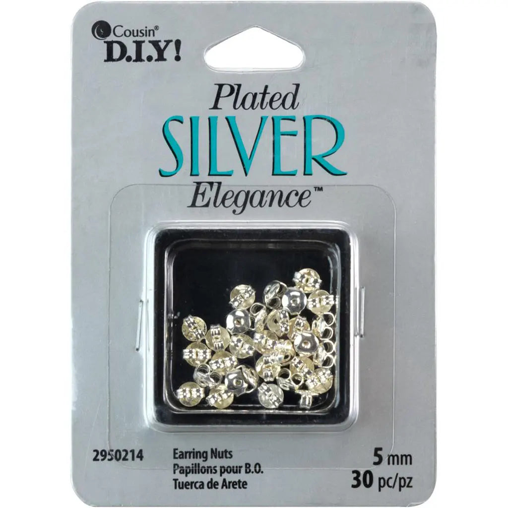 CousinDIY Plated Silver Elegance Metal Findings Earring Nuts 5mm 30/Pkg