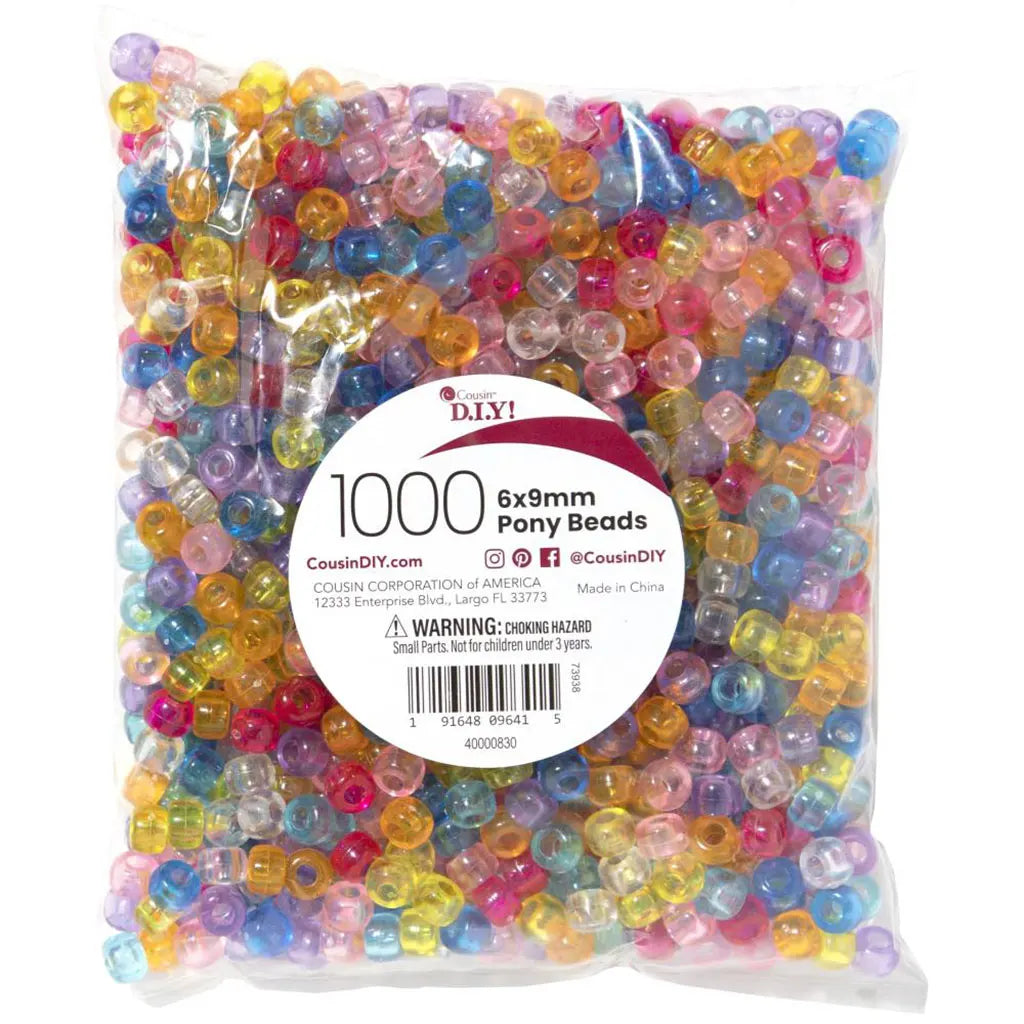 CousinDIY Pony Beads 6mmx9mm 1,000/Pkg Transparent Multicolor