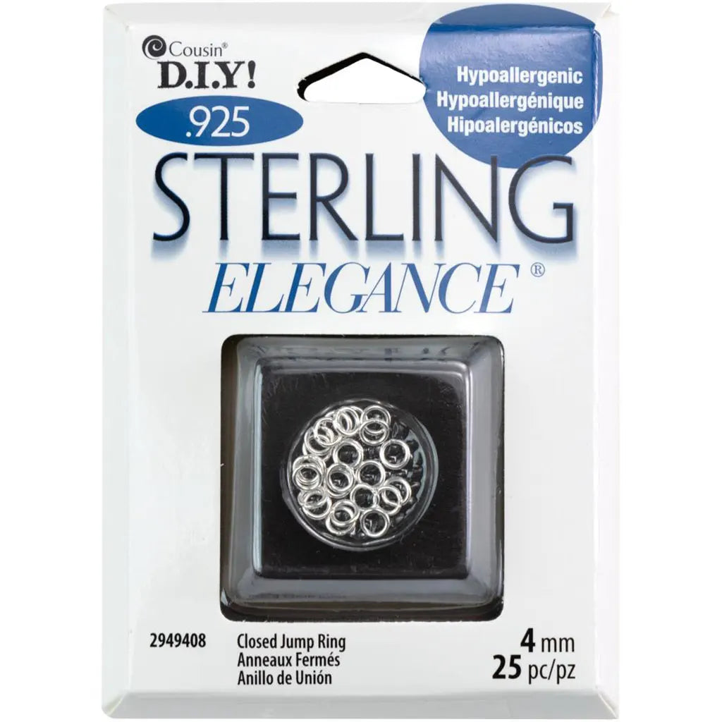 Cousin Sterling Elegance Genuine 925 Silver Beads &amp; Findings Closed Jump Rings 4mm 25/Pkg
