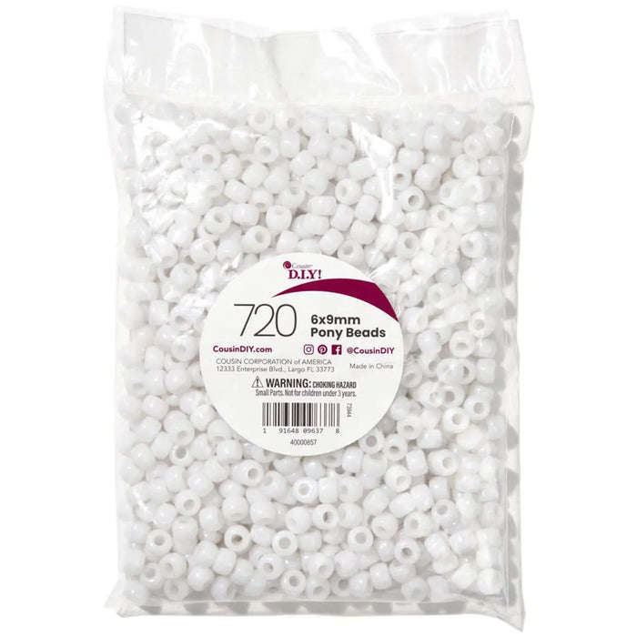 CousinDIY Pony Beads 6mmx9mm 720/Pkg Pearl White