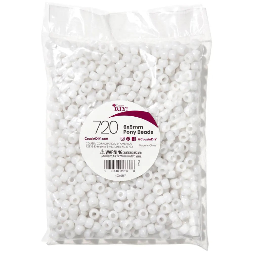 CousinDIY Pony Beads 6mmx9mm 720/Pkg Pearl White
