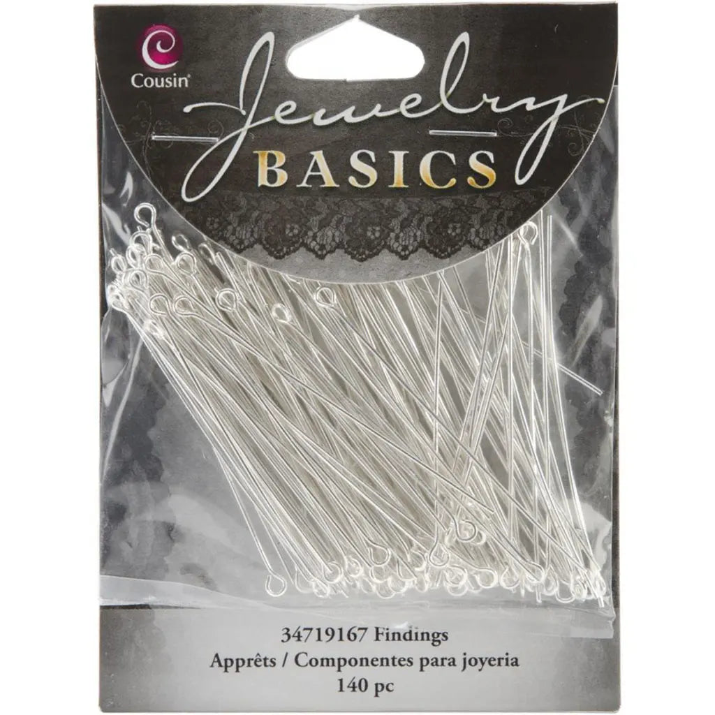 CousinDIY Jewelry Basics Metal Findings 140/Pkg Bright Silver Eye Pins