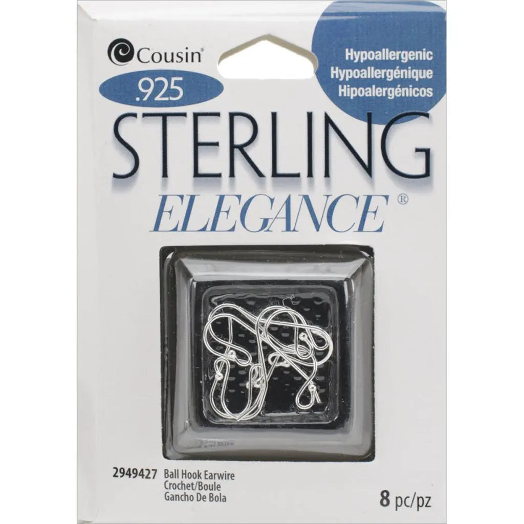 Cousin Sterling Elegance Genuine 925 Silver Beads &amp; Findings Small Ball Hooked Earrings 8/Pkg