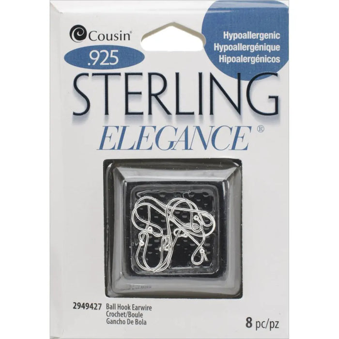 Cousin Sterling Elegance Genuine 925 Silver Beads & Findings Small Ball Hooked Earrings 8/Pkg
