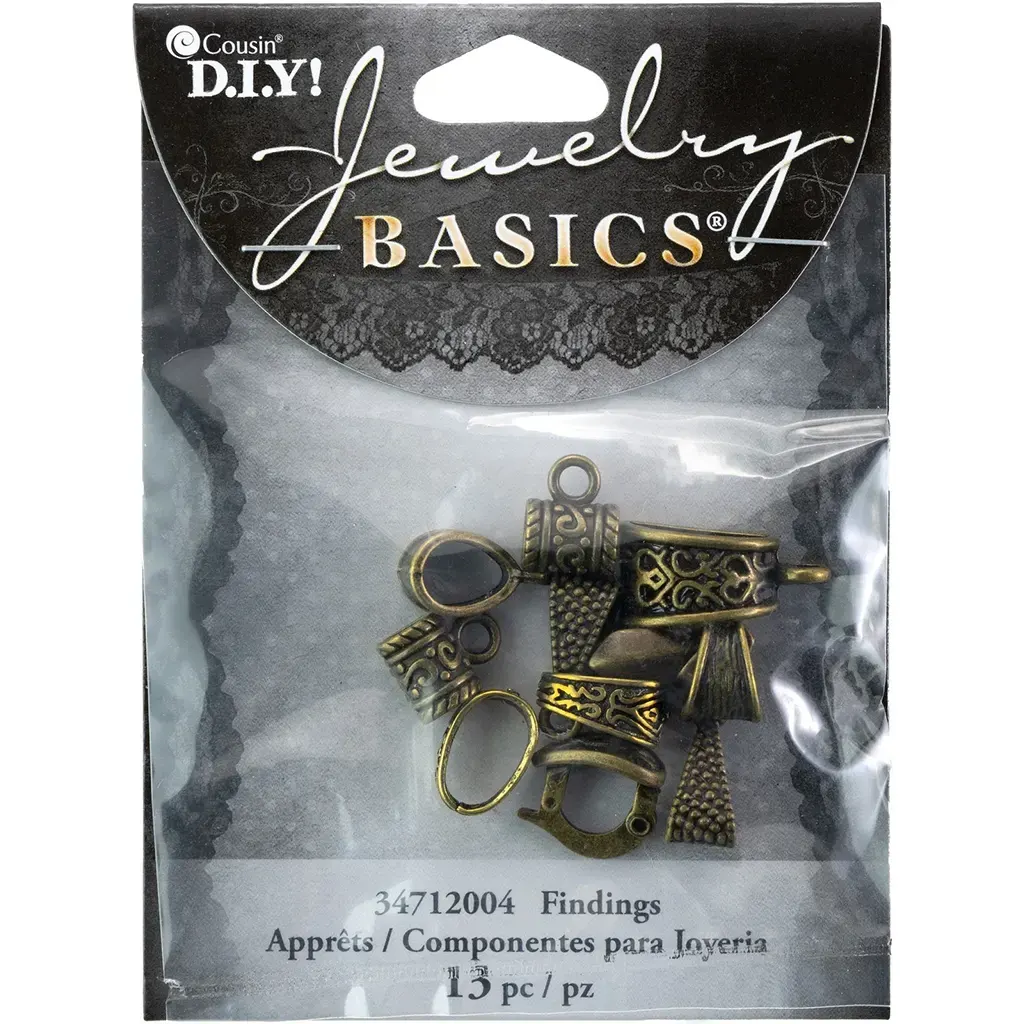 CousinDIY Jewelry Basics Metal Findings 13/Pkg Antique Gold Mixed Bail Pack