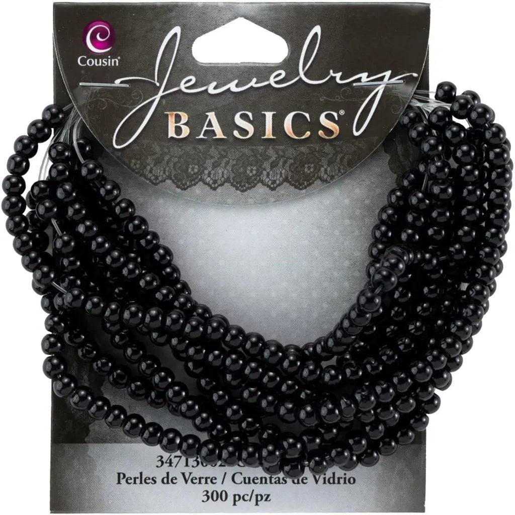 CousinDIY Jewelry Basics Glass Beads 4mm 300/Pkg Black Opaque Round