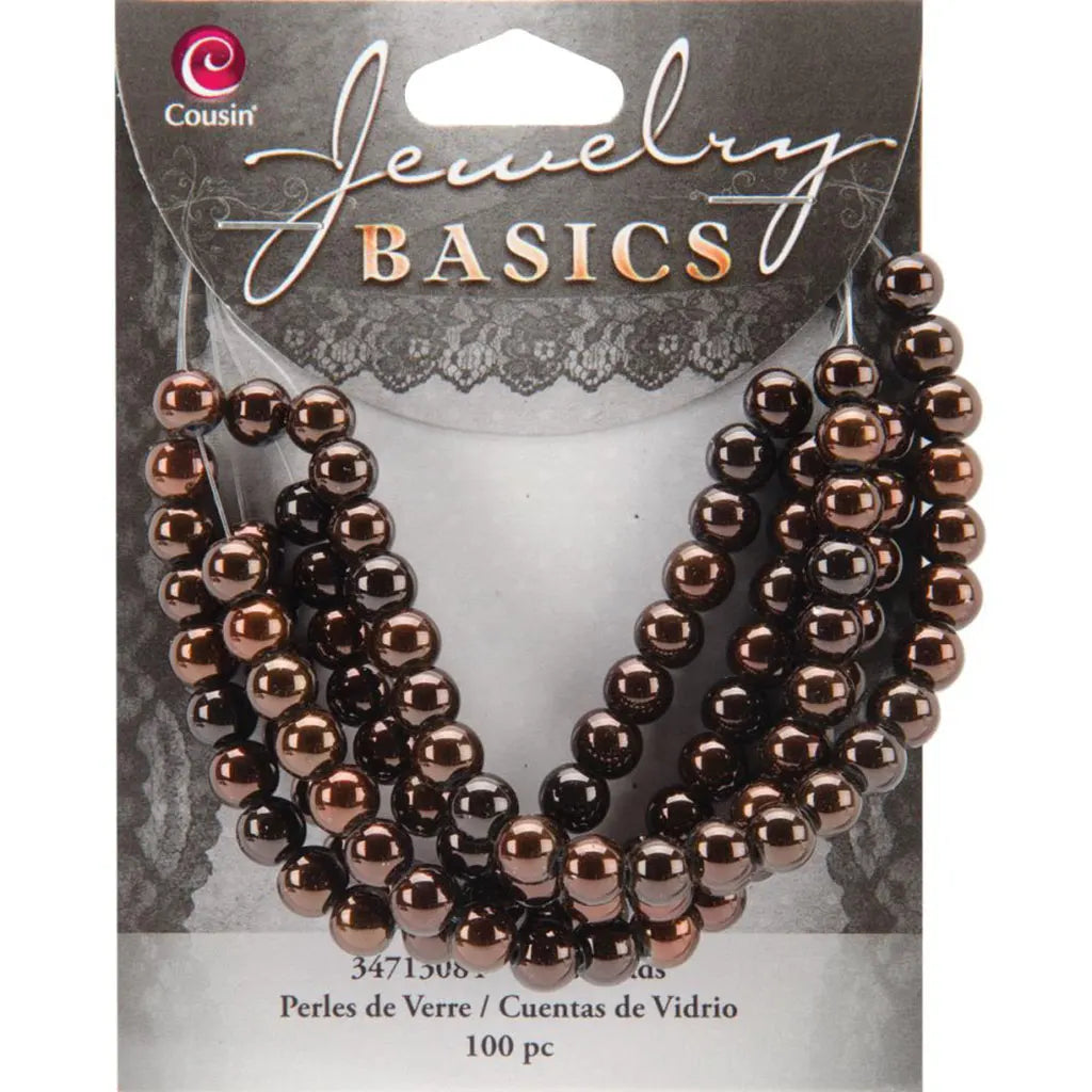 CousinDIY Jewelry Basics Glass Beads 6mm 100/Pkg Brown Metallic Round